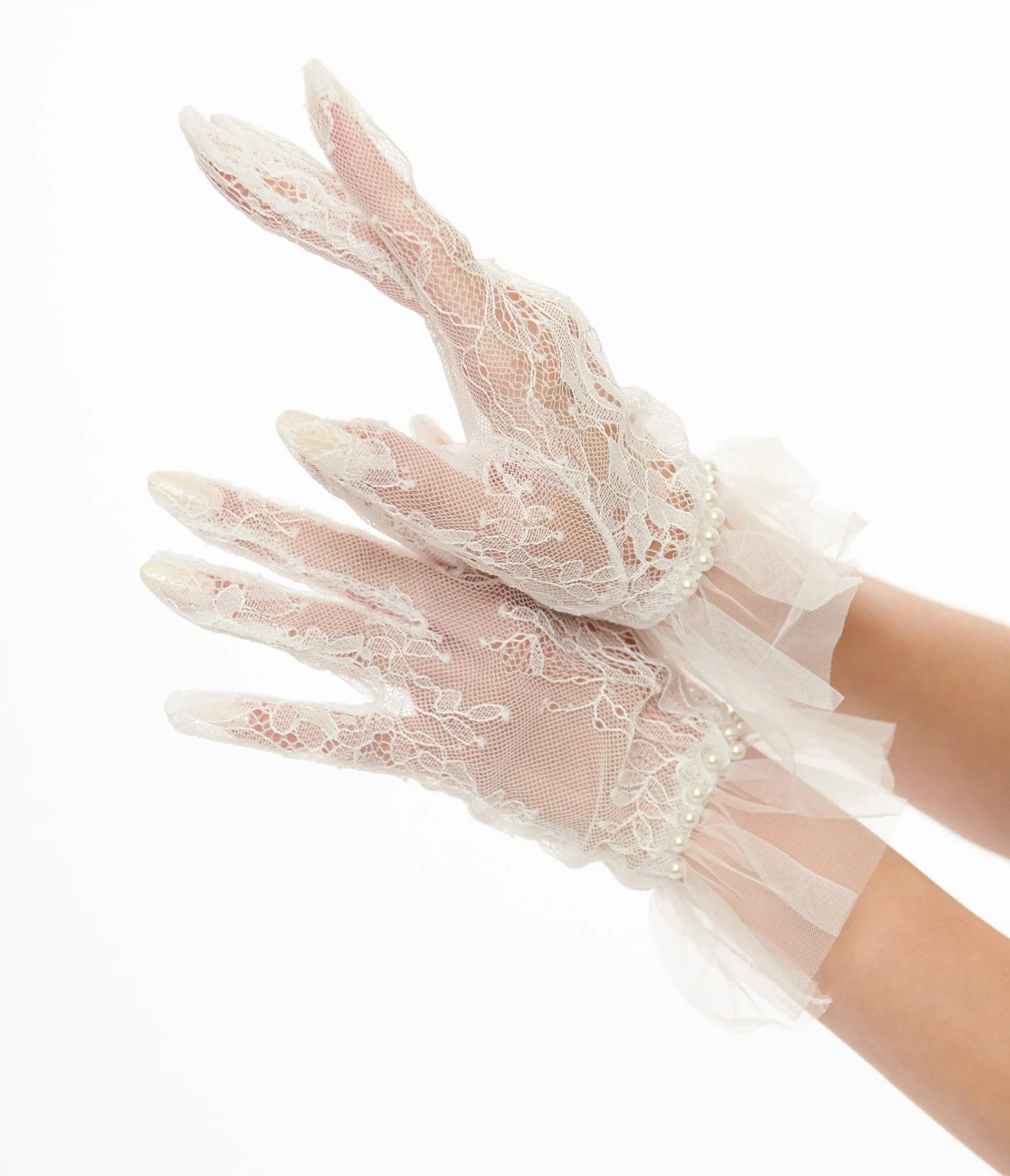 Unique Vintage 1950s White Tulle Lace Gloves