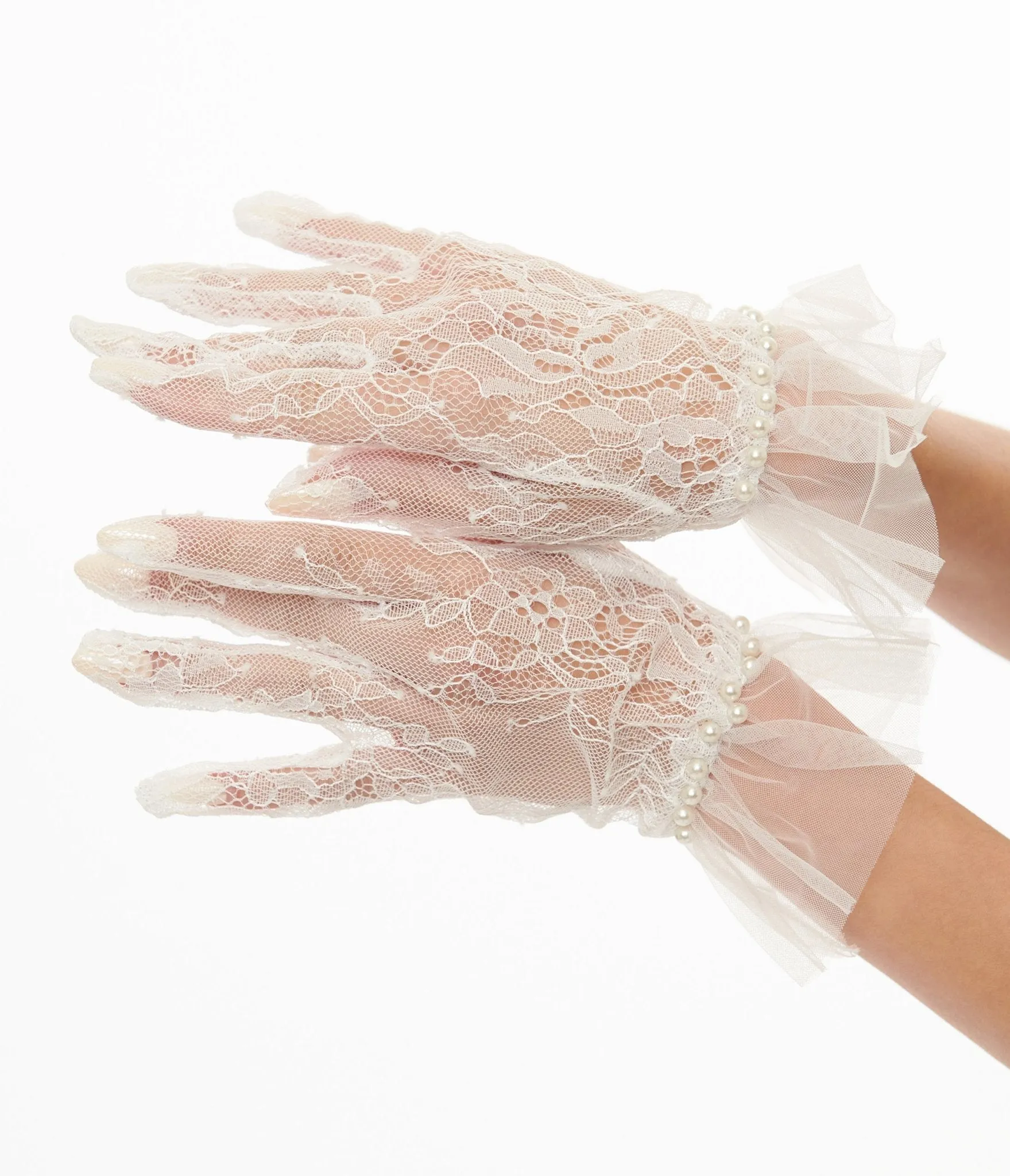 Unique Vintage 1950s White Tulle Lace Gloves