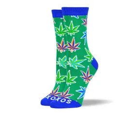 Women's Pattern Green Weed Leaf Socks