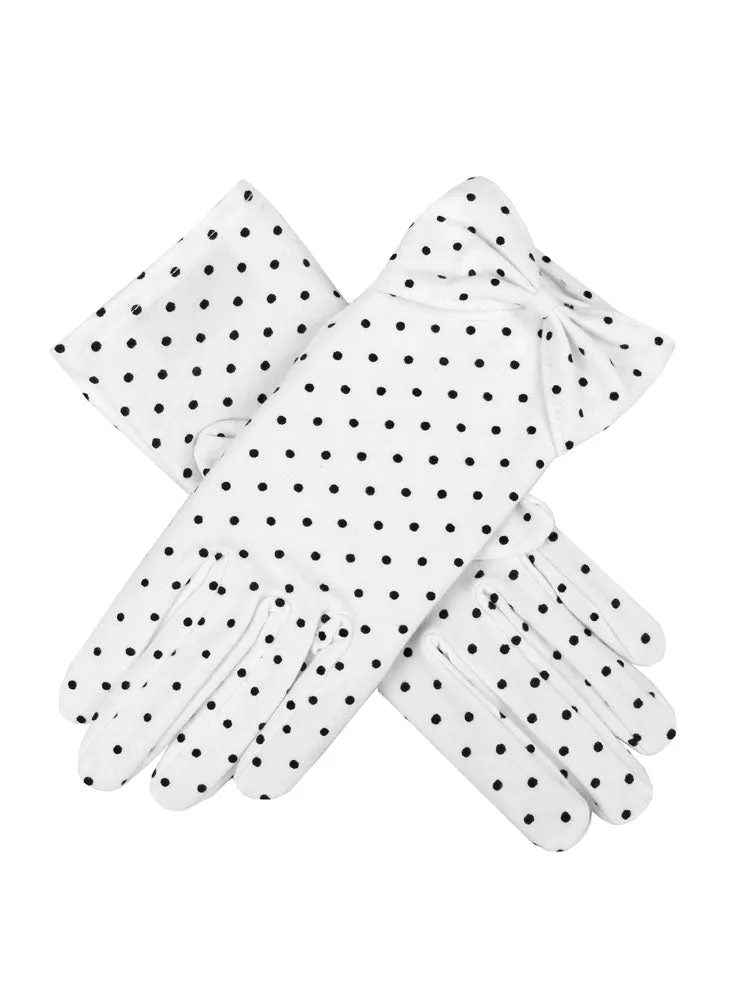 Women's Spotted Cotton Gloves with Cuff Bow